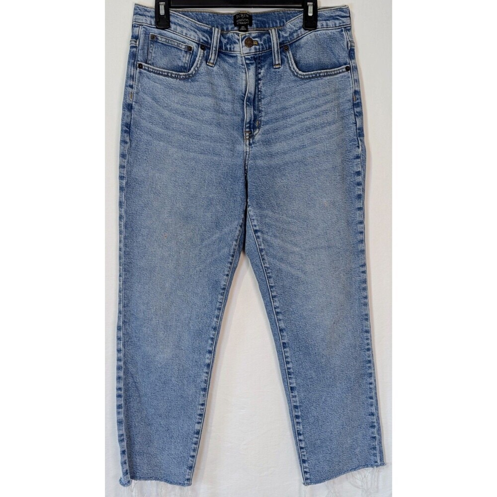 J. Crew Essential Straight Women's Jeans Size 30 Blue High Rise Raw Hem Denim